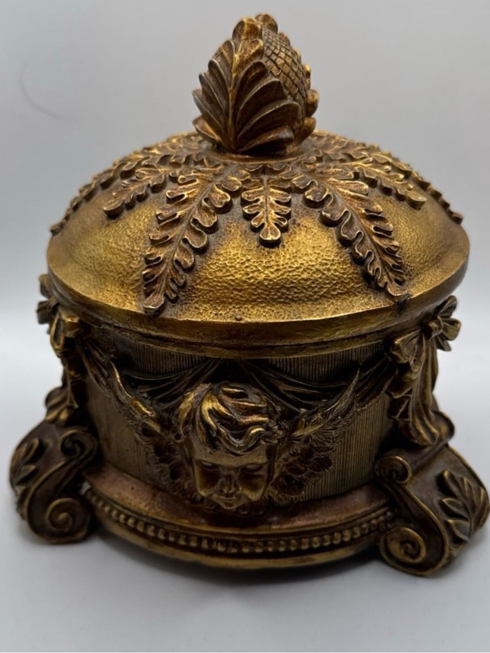 Ornate Gold Decorative Trinket Box with Cherub Motif